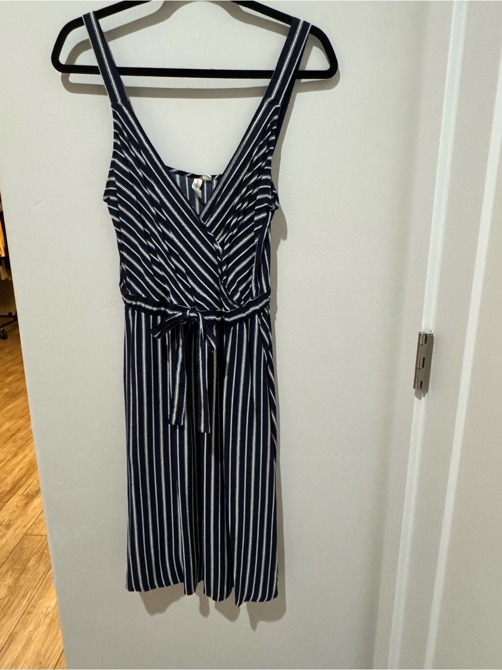 Nordstrom Navy and White Striped Sleeveless Faux Wrap Midi Dress